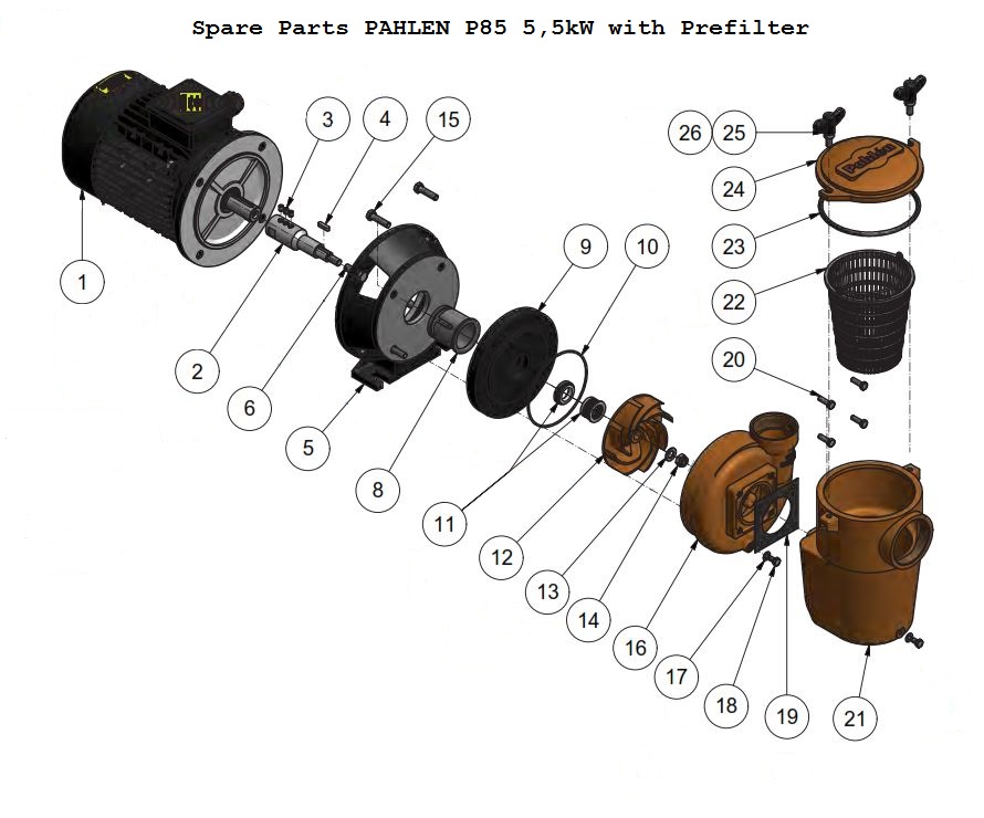 Onderdeel tekening Pahlen P85 5,5kW + voorfilter